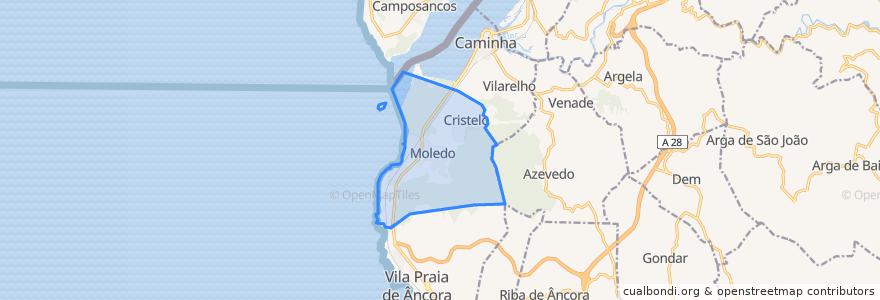 Mapa de ubicacion de Moledo e Cristelo.