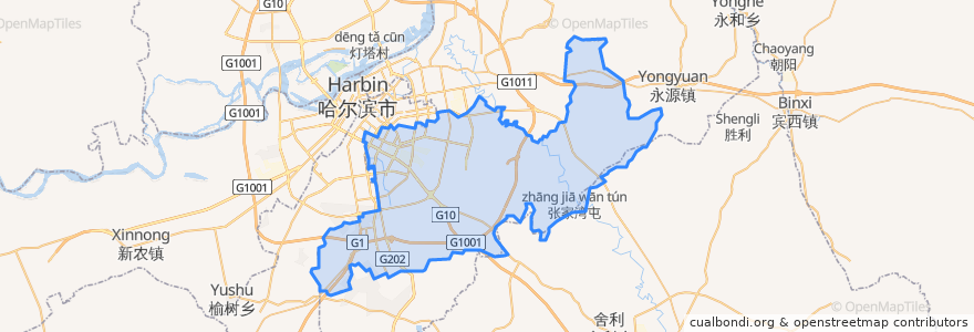 Mapa de ubicacion de Xiangfang District.