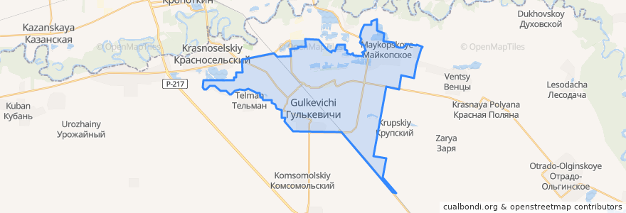 Mapa de ubicacion de Гулькевичское городское поселение.