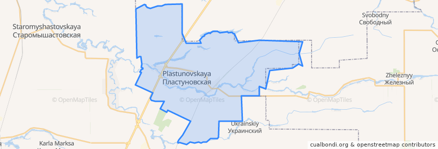 Mapa de ubicacion de Пластуновское сельское поселение.