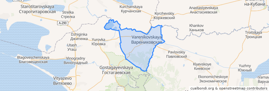 Mapa de ubicacion de Варениковское сельское поселение.