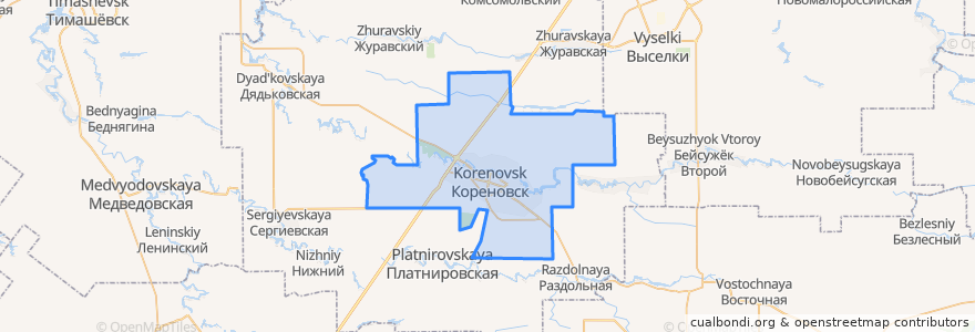 Mapa de ubicacion de Кореновское городское поселение.