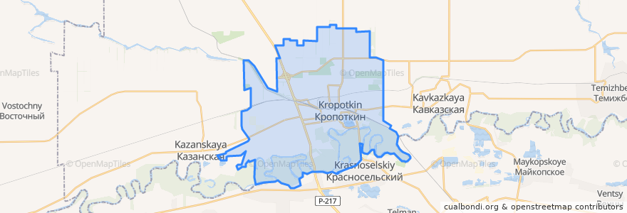 Mapa de ubicacion de Кропоткинское городское поселение.