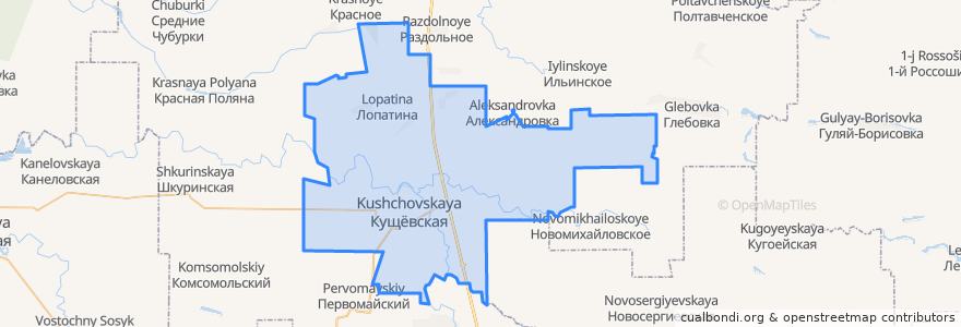 Mapa de ubicacion de Кущёвское сельское поселение.