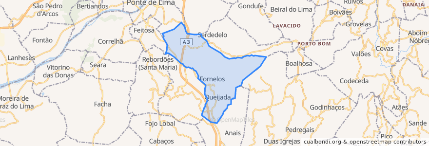 Mapa de ubicacion de Fornelos e Queijada.