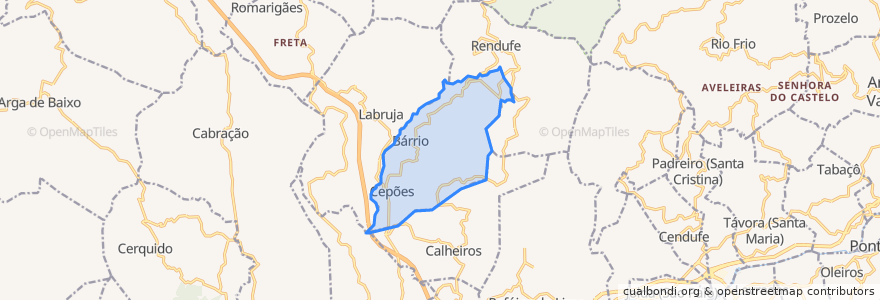 Mapa de ubicacion de Bárrio e Cepões.