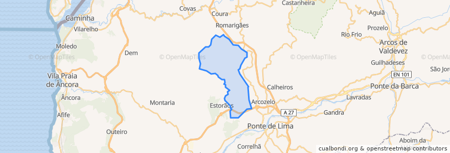 Mapa de ubicacion de Cabração e Moreira do Lima.