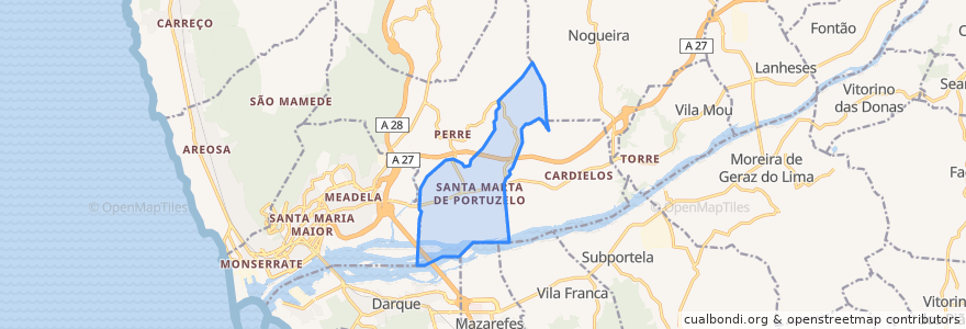 Mapa de ubicacion de Santa Marta de Portuzelo.