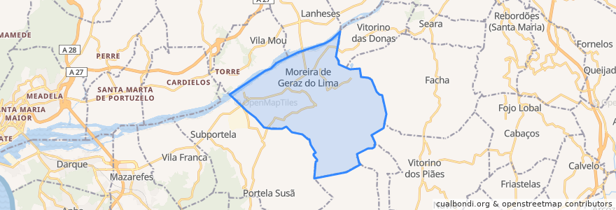 Mapa de ubicacion de Geraz do Lima (Santa Maria, Santa Leocádia e Moreira) e Deão.