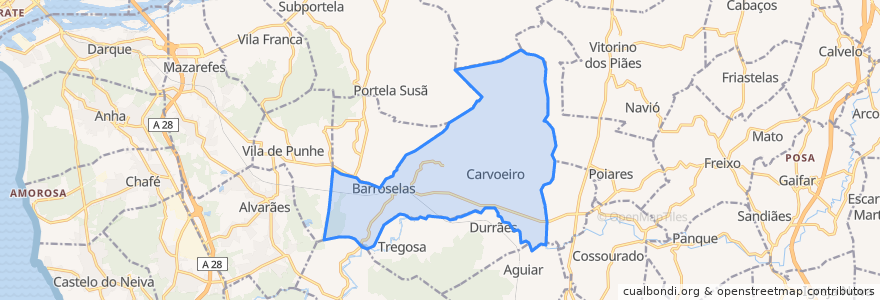 Mapa de ubicacion de Barroselas e Carvoeiro.