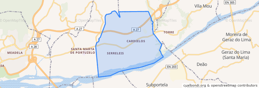 Mapa de ubicacion de Cardielos e Serreleis.