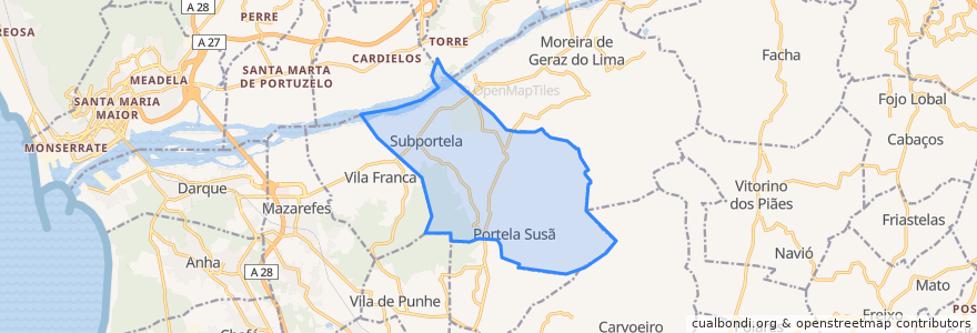 Mapa de ubicacion de Subportela, Deocriste e Portela Susã.