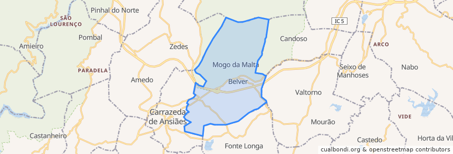 Mapa de ubicacion de Belver e Mogo de Malta.