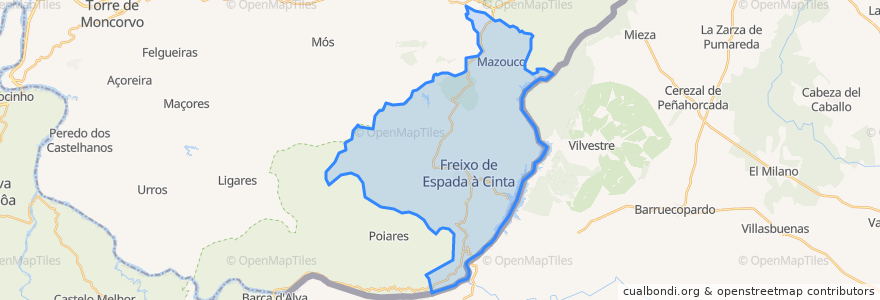 Mapa de ubicacion de Freixo de Espada à Cinta e Mazouco.