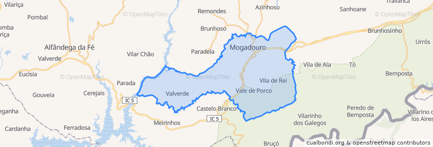 Mapa de ubicacion de Mogadouro, Valverde, Vale de Porco e Vilar de Rei.