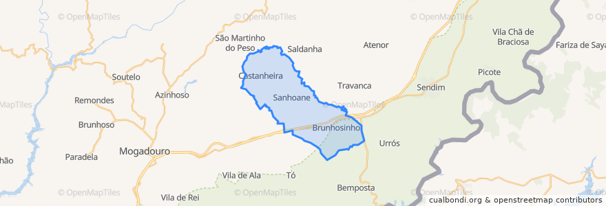 Mapa de ubicacion de Brunhozinho, Castanheira e Sanhoane.