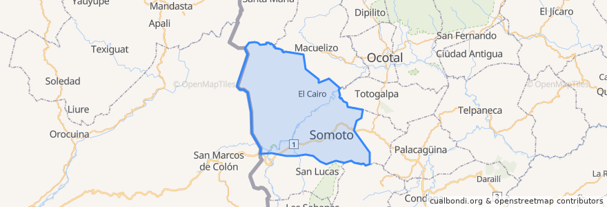 Mapa de ubicacion de Somoto.