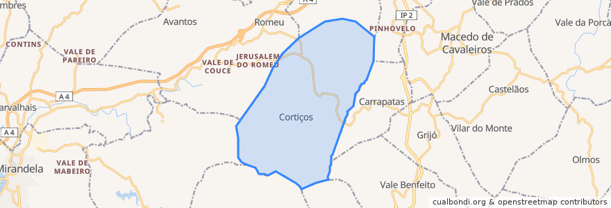 Mapa de ubicacion de Cortiços.