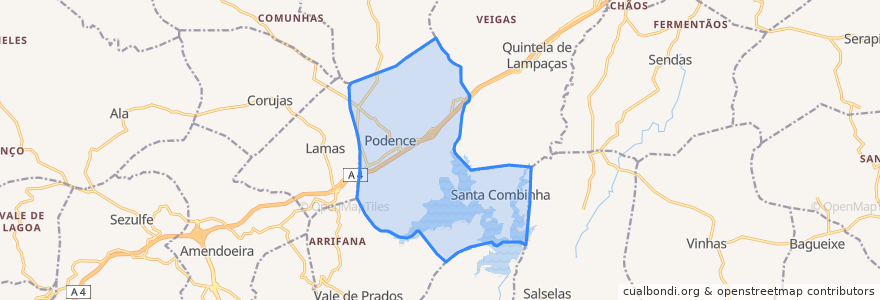 Mapa de ubicacion de Podence e Santa Combinha.