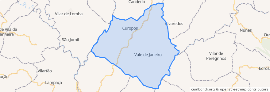 Mapa de ubicacion de Curopos e Vale de Janeiro.