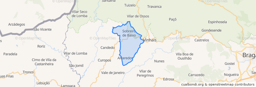 Mapa de ubicacion de Sobreiro de Baixo e Alvaredos.