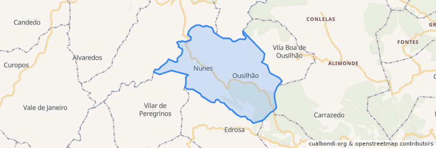 Mapa de ubicacion de Nunes e Ousilhão.