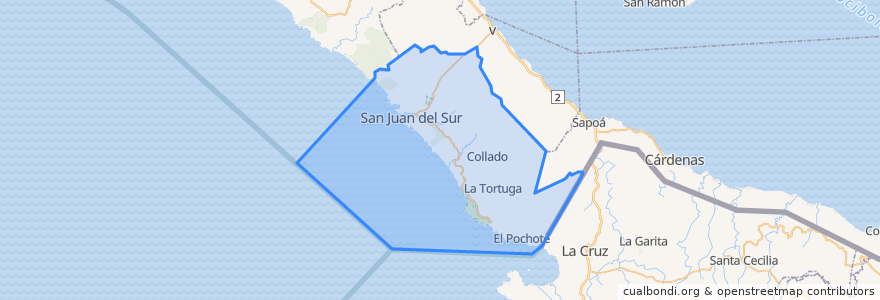 Mapa de ubicacion de San Juan del Sur.