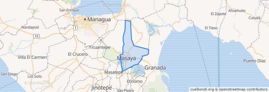 Mapa de ubicacion de Masaya.