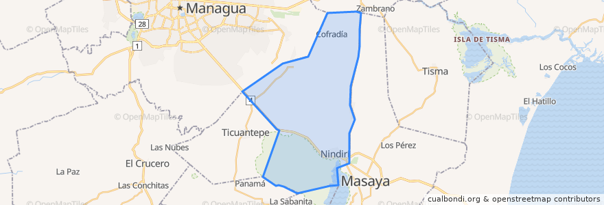 Mapa de ubicacion de Nindirí.