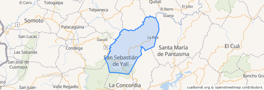 Mapa de ubicacion de San Sebastián de Yalí.