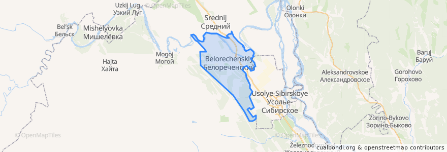 Mapa de ubicacion de Белореченское городское поселение.