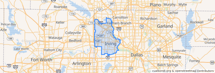 Mapa de ubicacion de Irving.