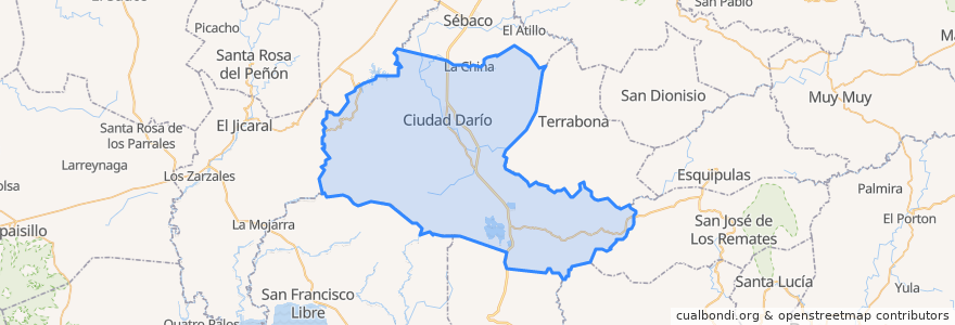 Mapa de ubicacion de Ciudad Darío.