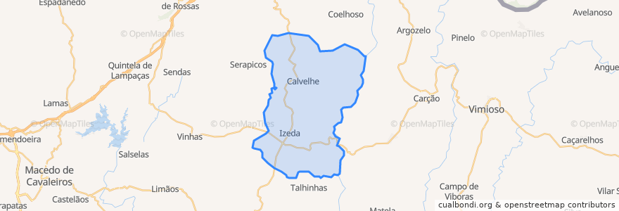 Mapa de ubicacion de Izeda, Calvelhe e Paradinha Nova.