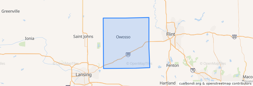 Mapa de ubicacion de Shiawassee County.