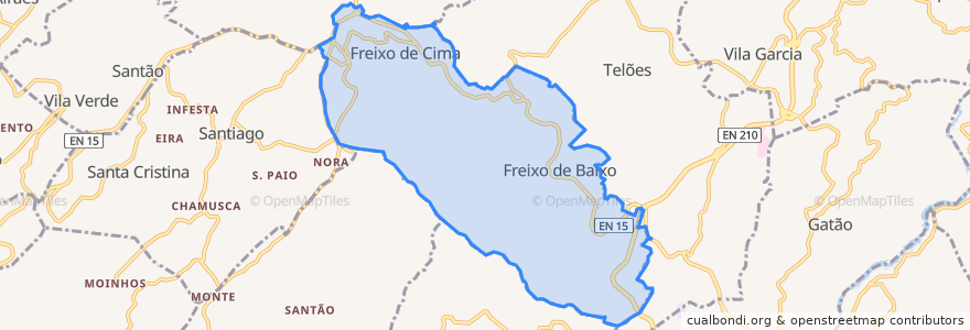 Mapa de ubicacion de Freixo de Cima e de Baixo.