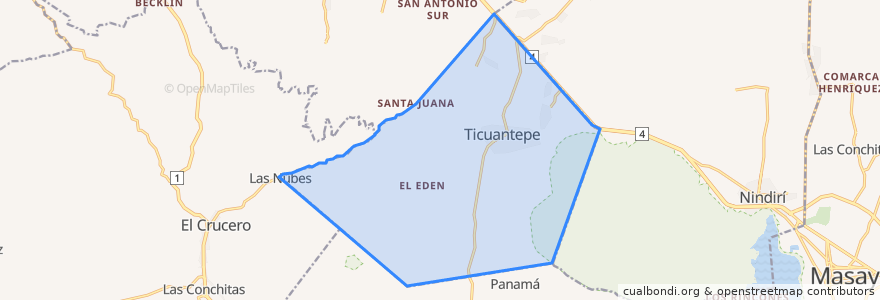 Mapa de ubicacion de Ticuantepe.