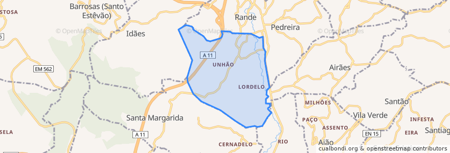 Mapa de ubicacion de Unhão e Lordelo.