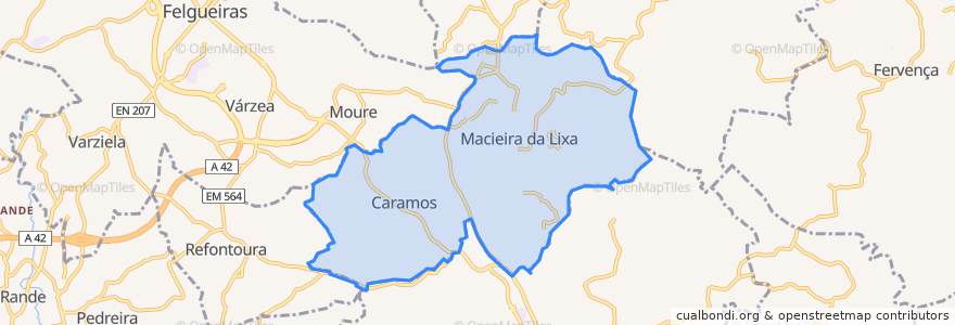 Mapa de ubicacion de Macieira da Lixa e Caramos.