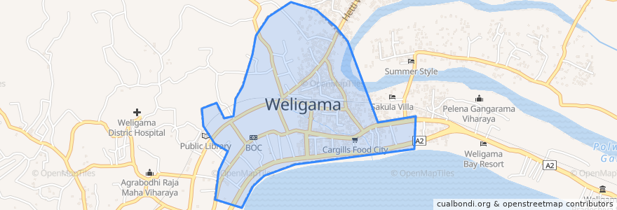 Mapa de ubicacion de Weligama.