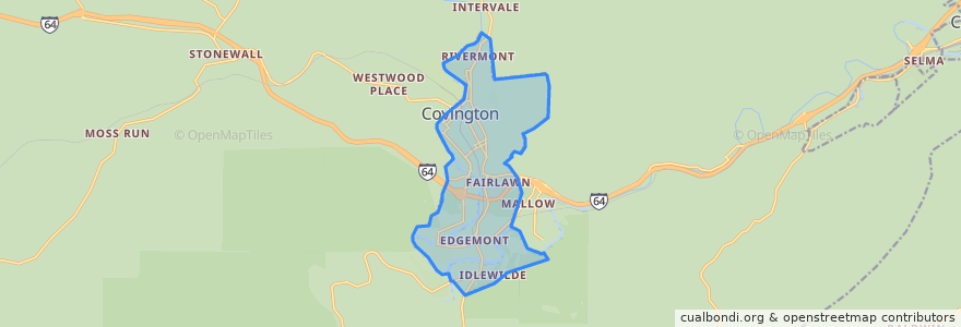Mapa de ubicacion de Covington City.