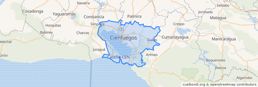 Mapa de ubicacion de Cienfuegos.