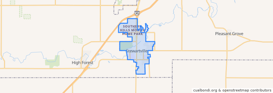 Mapa de ubicacion de Stewartville.