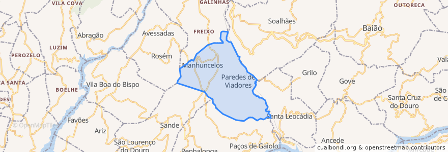 Mapa de ubicacion de Paredes de Viadores e Manhuncelos.