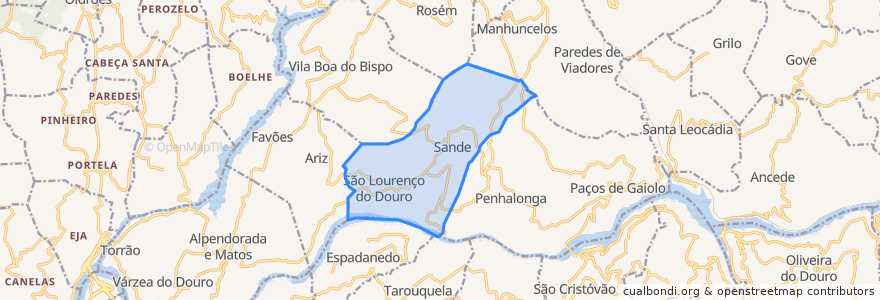 Mapa de ubicacion de Sande e São Lourenço do Douro.