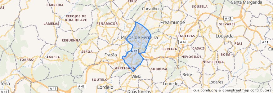 Mapa de ubicacion de Paços de Ferreira.