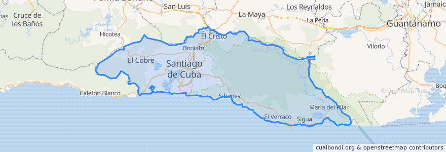 Mapa de ubicacion de Santiago de Cuba.