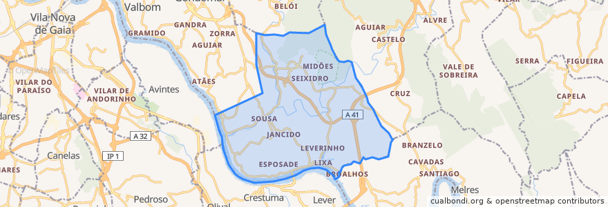 Mapa de ubicacion de Foz do Sousa e Covelo.