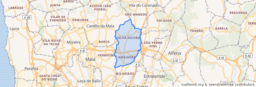 Mapa de ubicacion de Nogueira e Silva Escura.