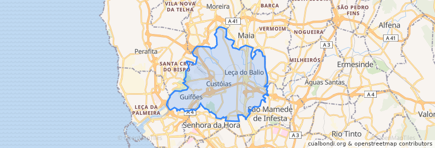 Mapa de ubicacion de Custóias, Leça do Balio e Guifões.